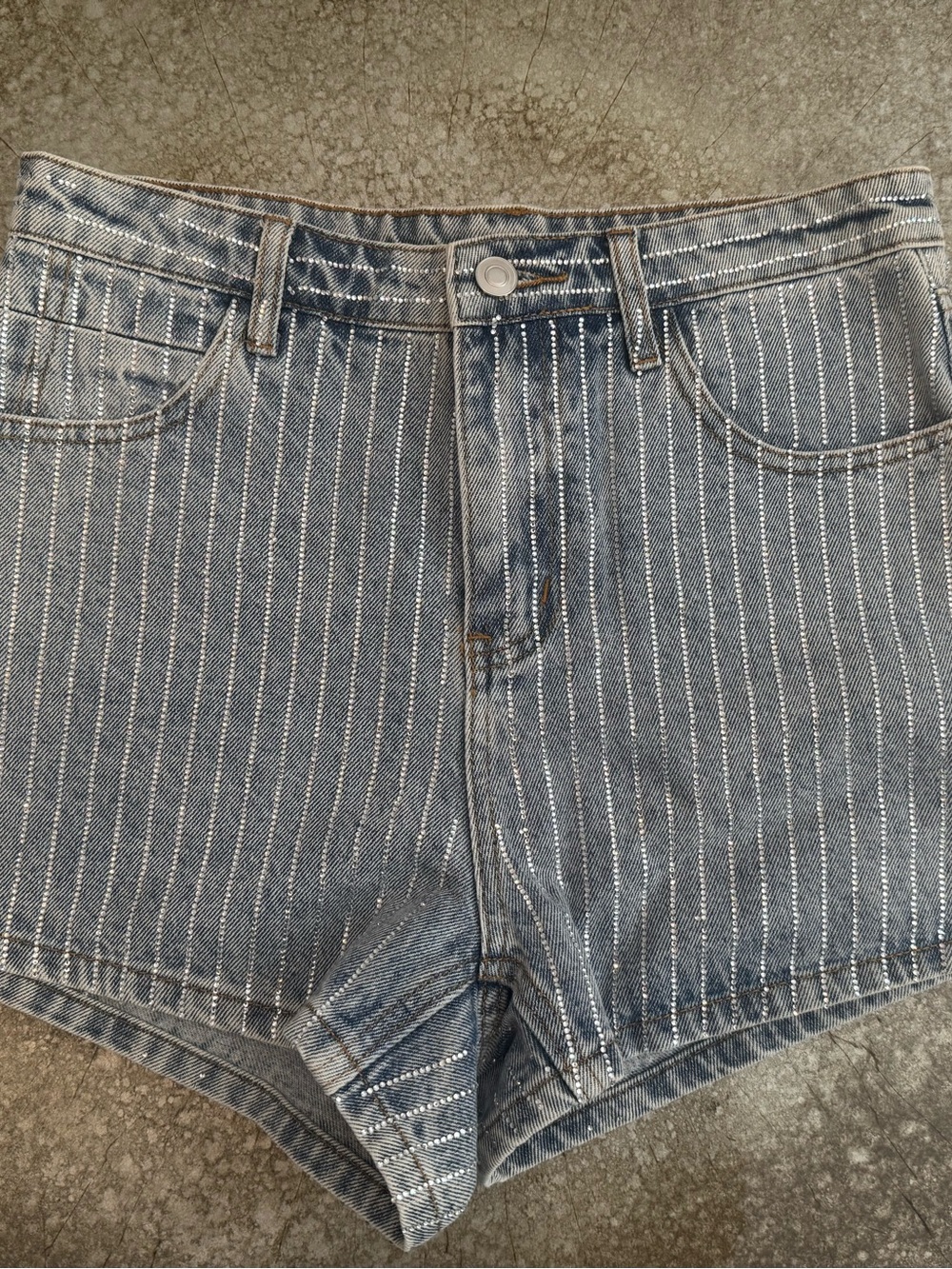 Dance & Marvel Rhinestone Pinstripe Jean Shorts